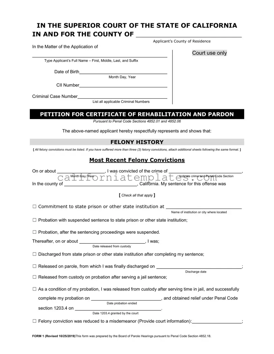 Fill Out Your California Certificate Rehabilitation Template