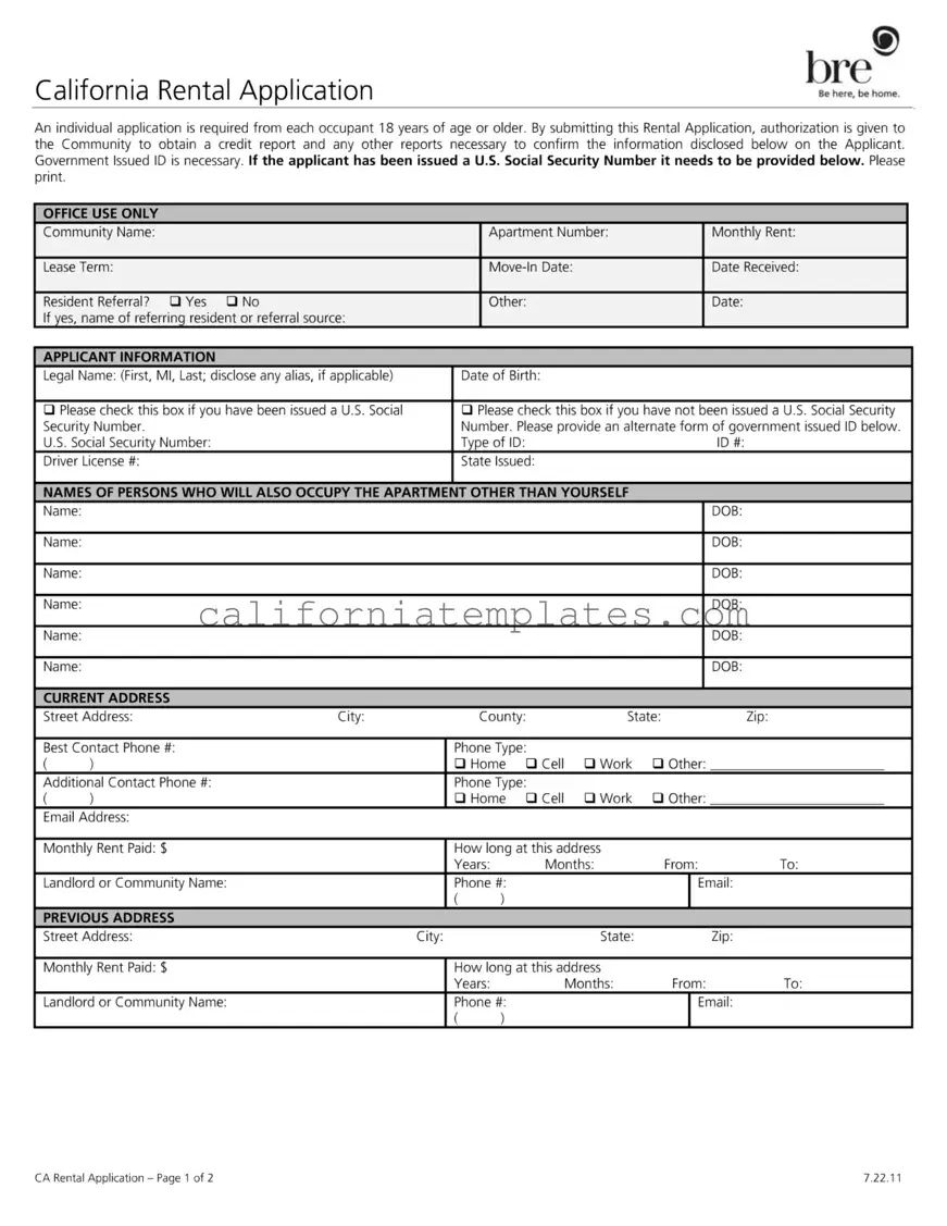 Fill Out Your California Rental Application Template