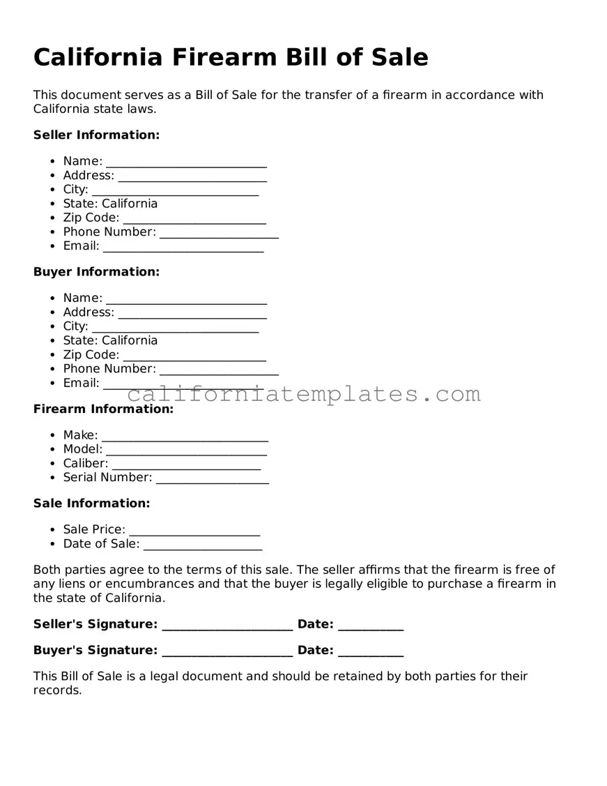 Printable  Firearm Bill of Sale Form for California