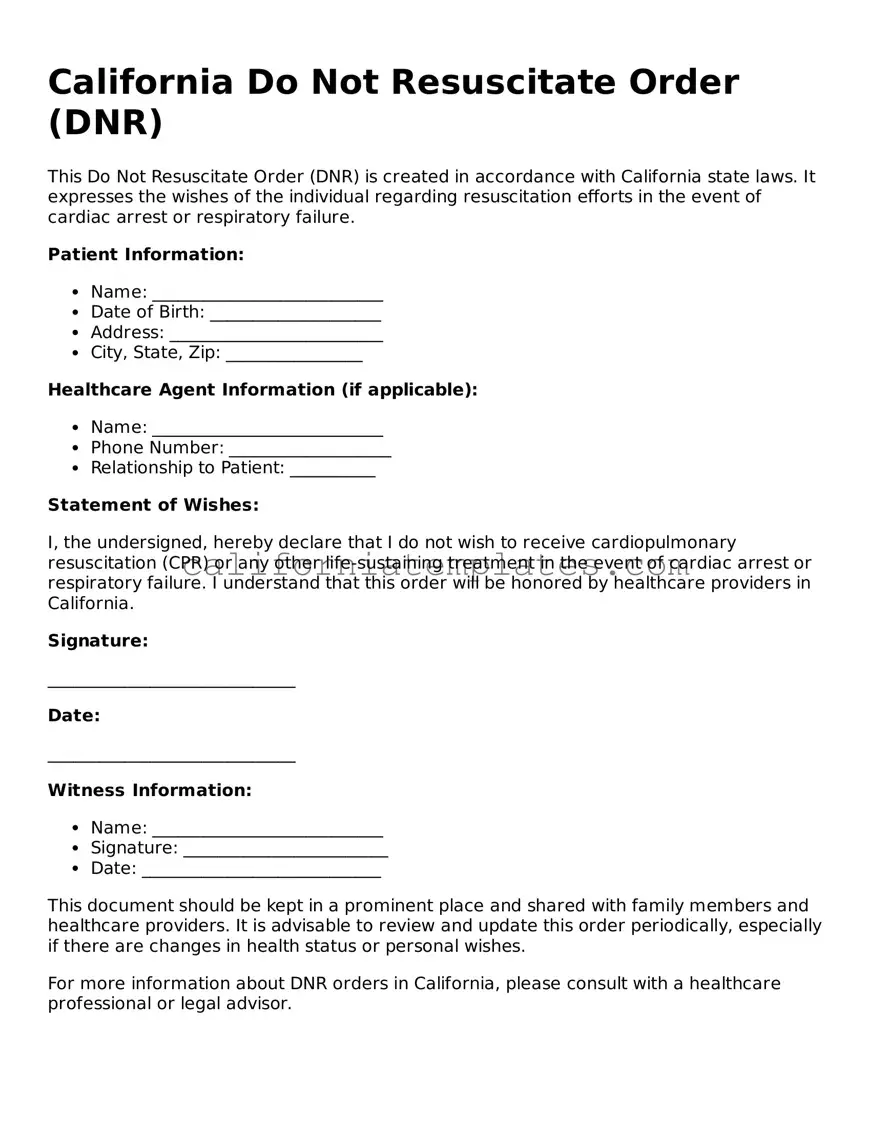 Printable  Do Not Resuscitate Order Form for California