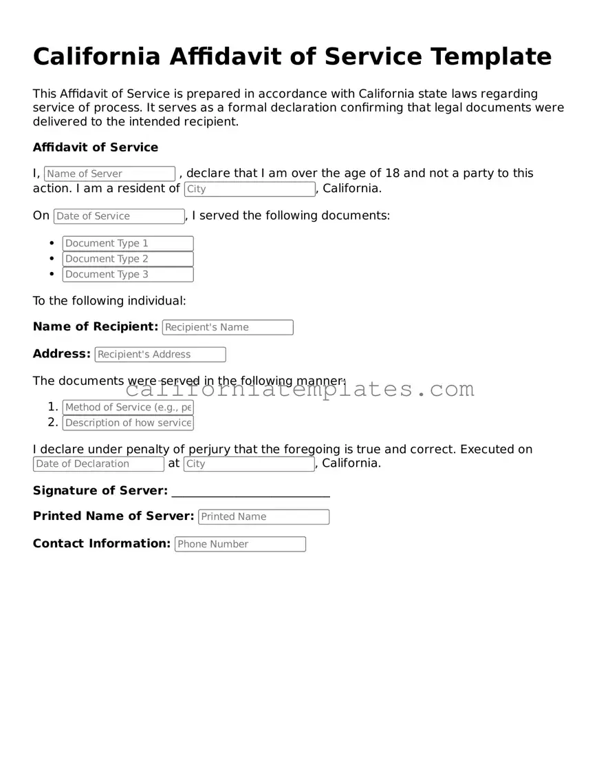 Printable  Affidavit of Service Form for California