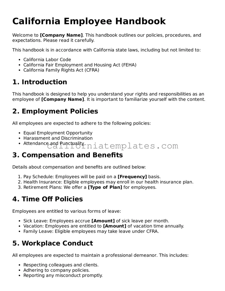 Printable  Employee Handbook Form for California