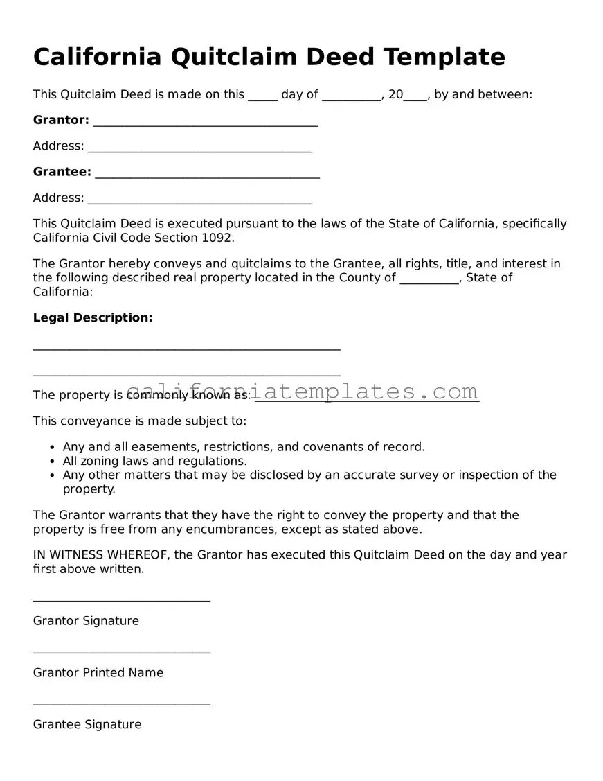 Printable  Quitclaim Deed Form for California
