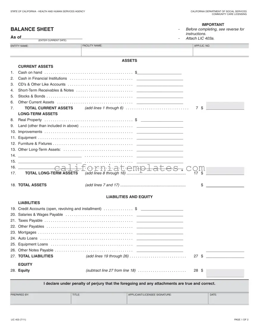 Fill Out Your California Balance Sheet Template