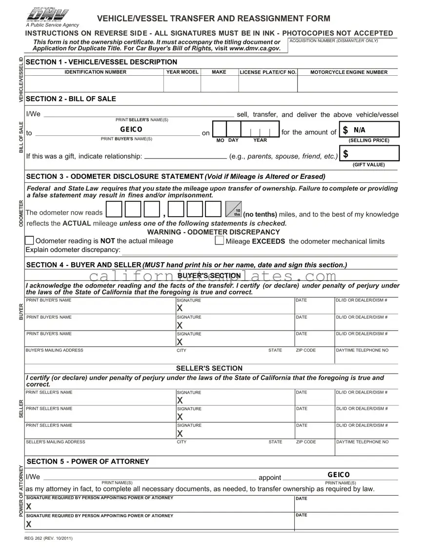 Fill Out Your California Fotm Reg 262 Template