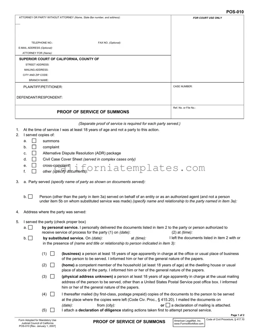 Fill Out Your California Pos 010 Template