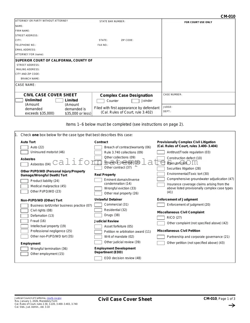 Fill Out Your California Civil Template