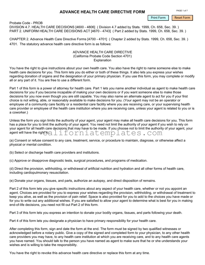 Fill Out Your California Advanced Health Care Directive Template