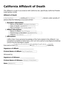 Printable  Affidavit of Death Form for California