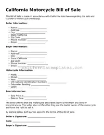 Printable  Motorcycle Bill of Sale Form for California