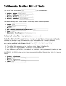 Printable  Trailer Bill of Sale Form for California