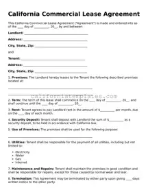 Printable  Commercial Lease Agreement Form for California