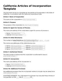 Printable  Articles of Incorporation Form for California