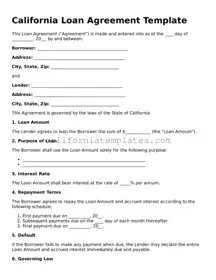 Printable  Loan Agreement Form for California