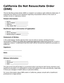 Printable  Do Not Resuscitate Order Form for California