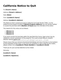 Printable  Notice to Quit Form for California