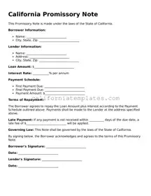 Printable  Promissory Note Form for California