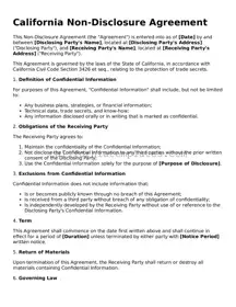 Printable  Non-disclosure Agreement Form for California