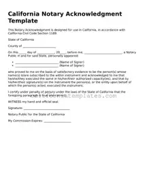 Printable  Notary Acknowledgement Form for California