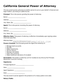 Printable  General Power of Attorney Form for California