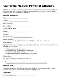 Printable  Medical Power of Attorney Form for California