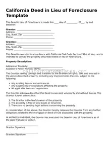 Printable  Deed in Lieu of Foreclosure Form for California