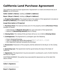 Printable  Land Purchase Agreement Form for California