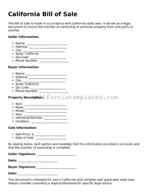 Printable  Bill of Sale Form for California