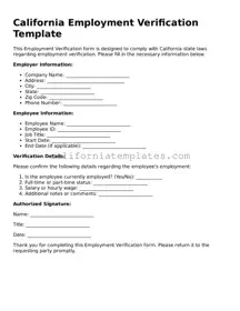 Printable  Employment Verification Form for California