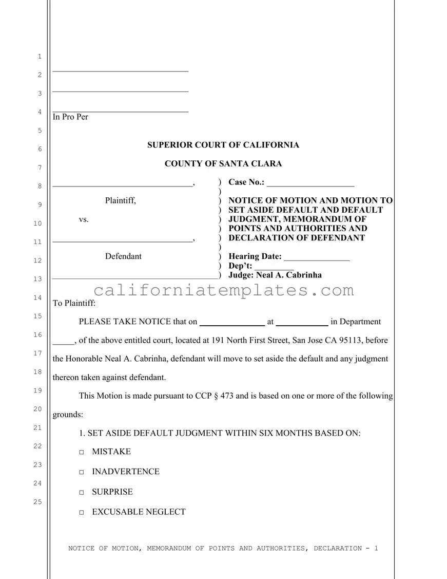 Fill Out Your California Motion Set Aside Template
