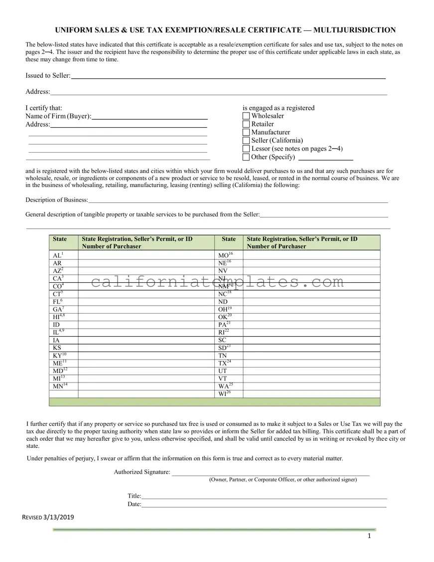 Fill Out Your California Sales Tax Certificate Template