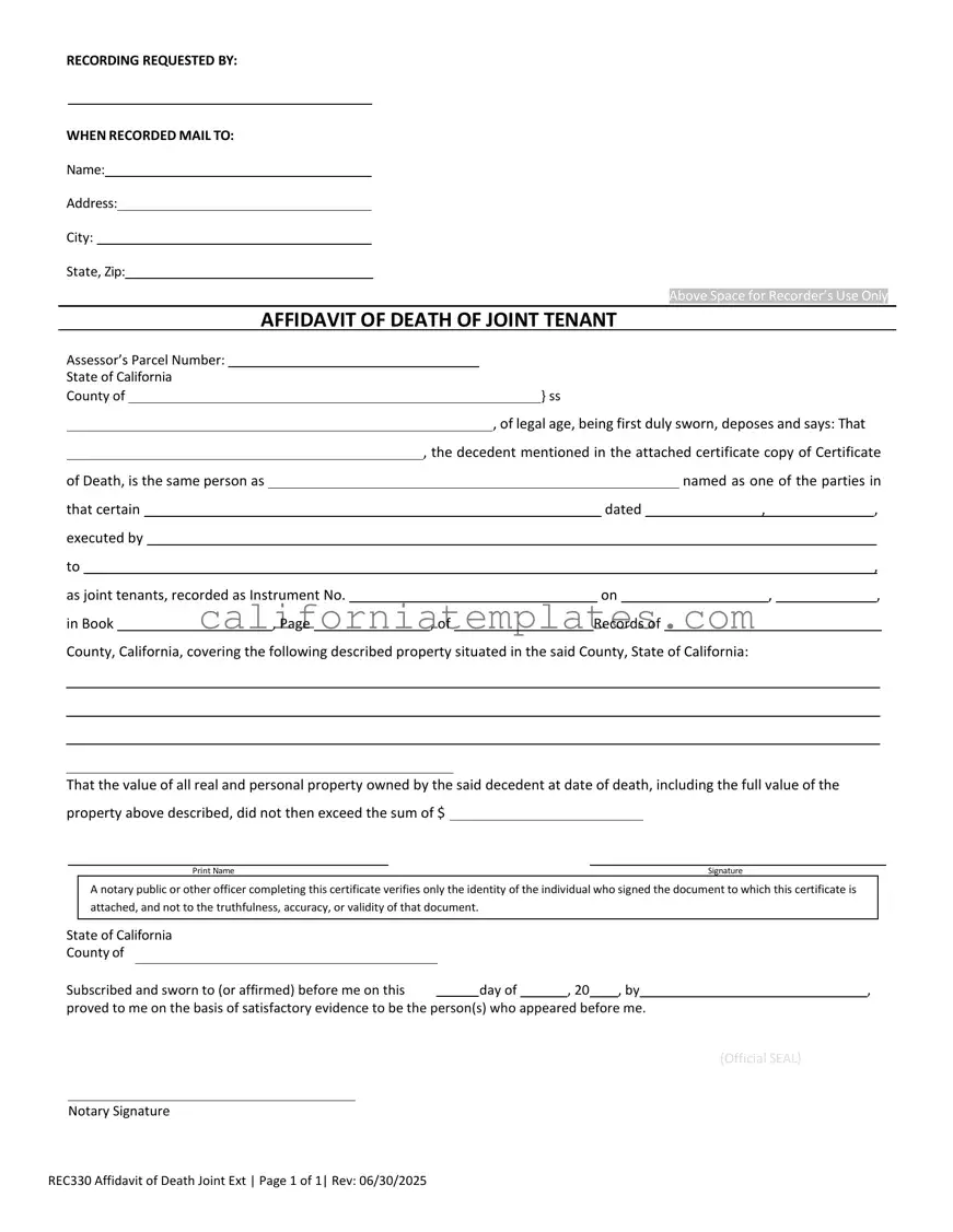 Fill Out Your California Death of a Joint Tenant Affidavit Template