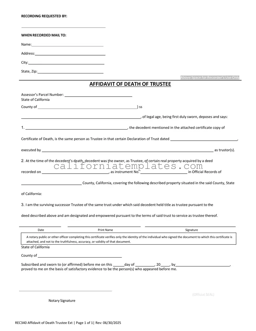 Fill Out Your California Affidavit of Death of a Trustee Template